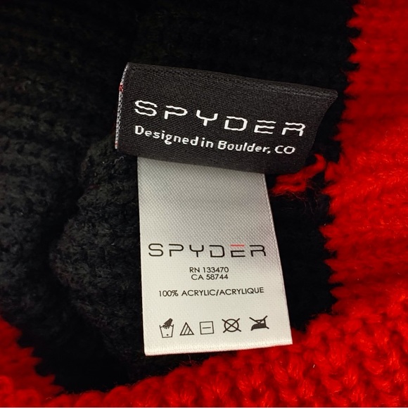 Spyder NWT Mens' Black and Res Colorblock Knit Beanie, OS - Picture 11 of 12